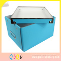 folding blue color paper storage box with metal bound